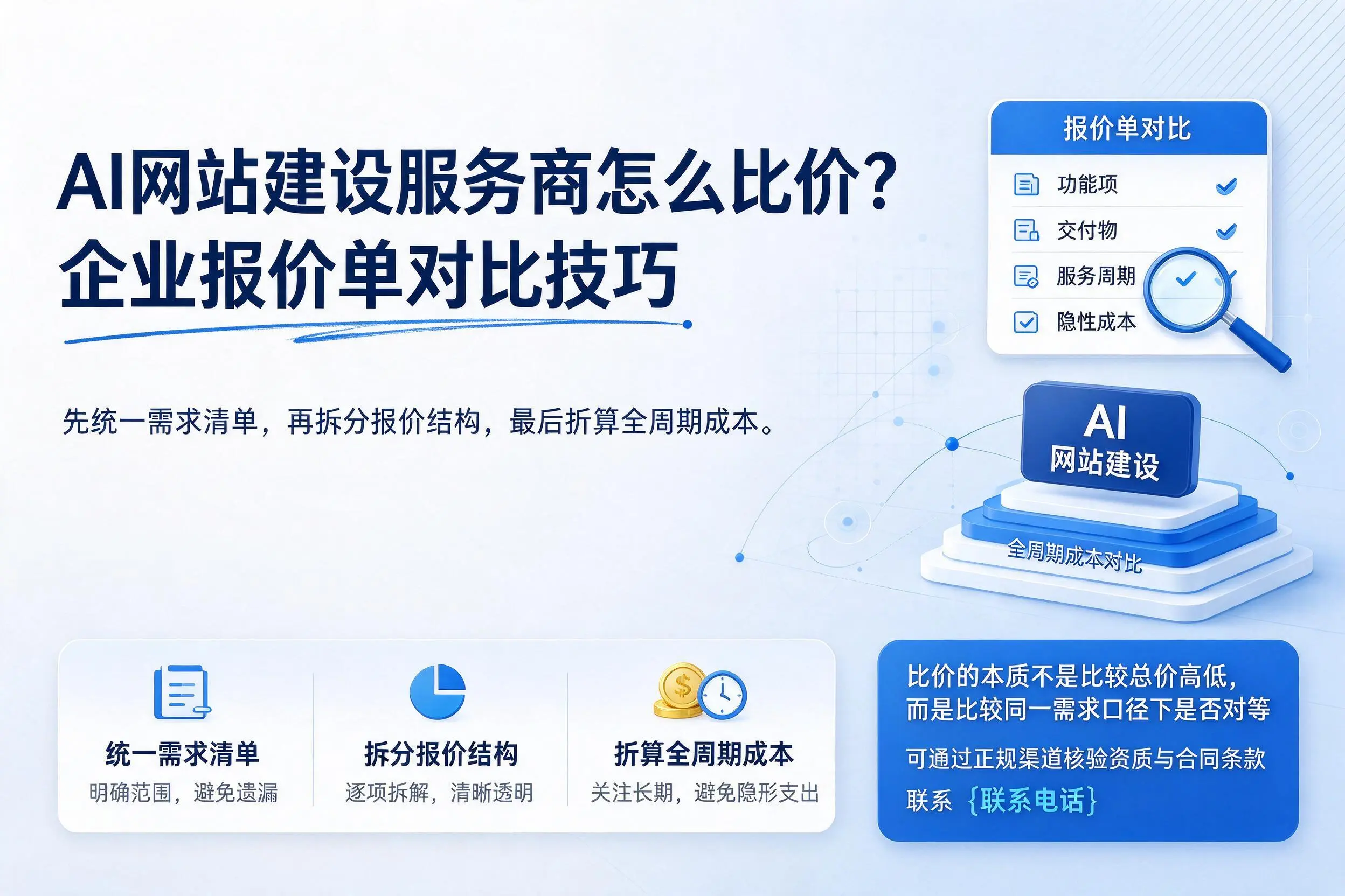 AI网站建设服务商怎么比价？滁州企业报价单对比技巧