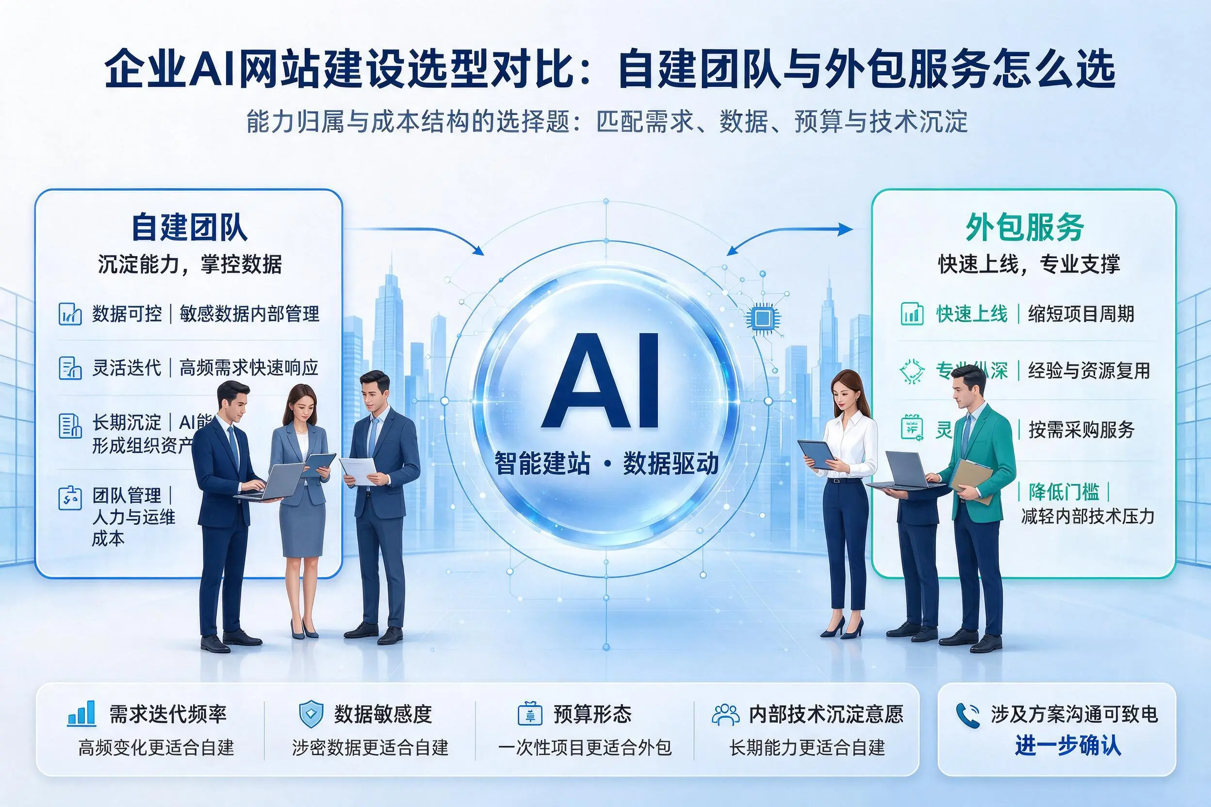滁州企业AI网站建设选型对比:自建团队与外包服务怎么选
